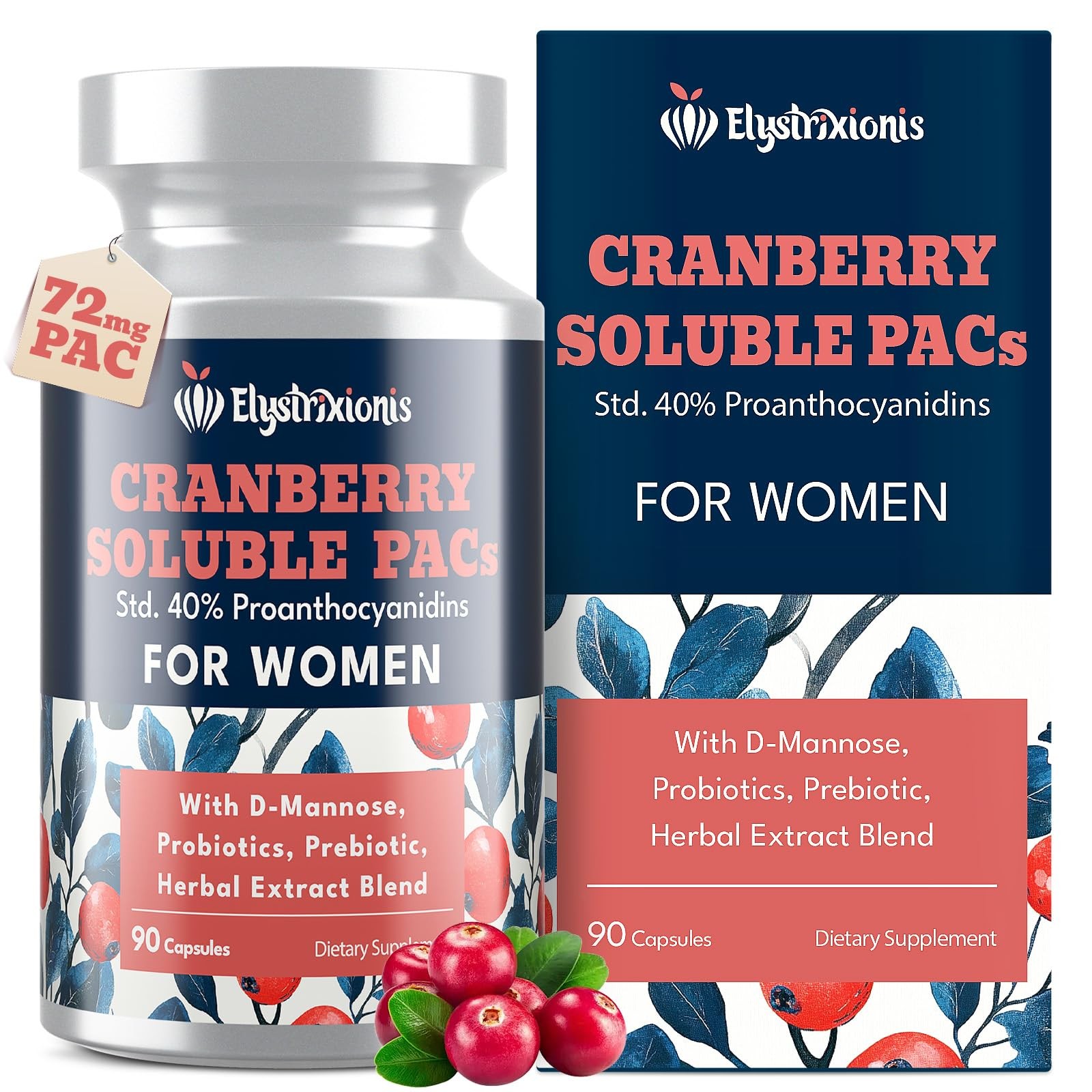 72mg PAC, Cranberry Pills for Women Organic Cranberry Juice Extract Plus 100…