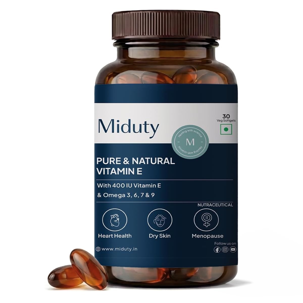 Miduty Vitamin E & Sea Buckthorn Oil 30 Veg Softgels – Antioxidant Support