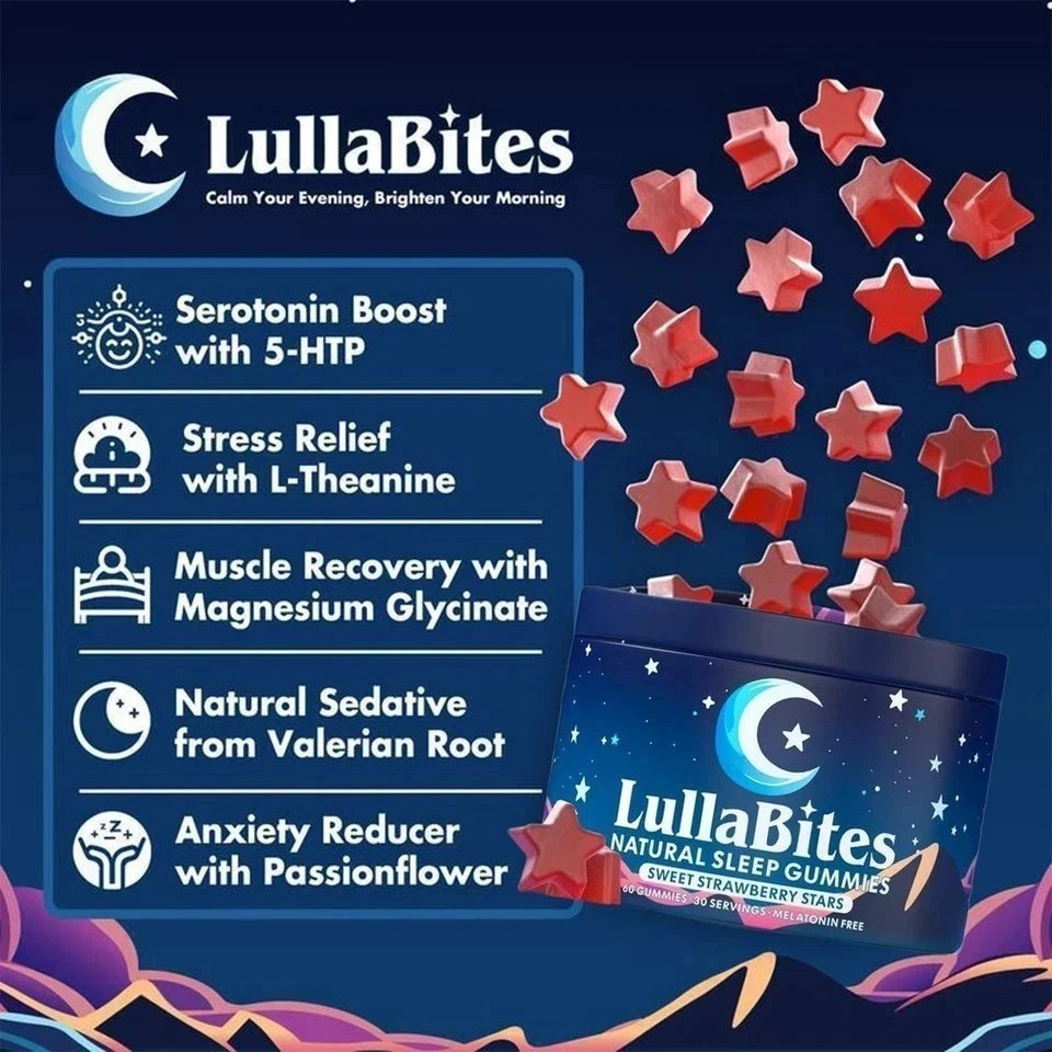 3 pk NEW LullaBites Natural Sleep Gummies Strawberry Stars Flavor 60 Gummies