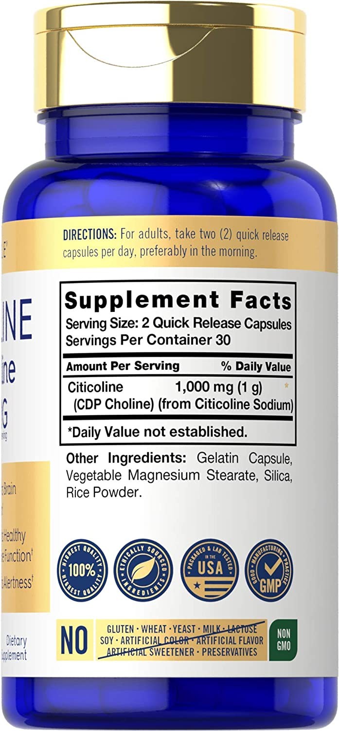 Citicoline CDP Choline | 1000mg | 60 Capsules | Highest Potency | by Carlyle