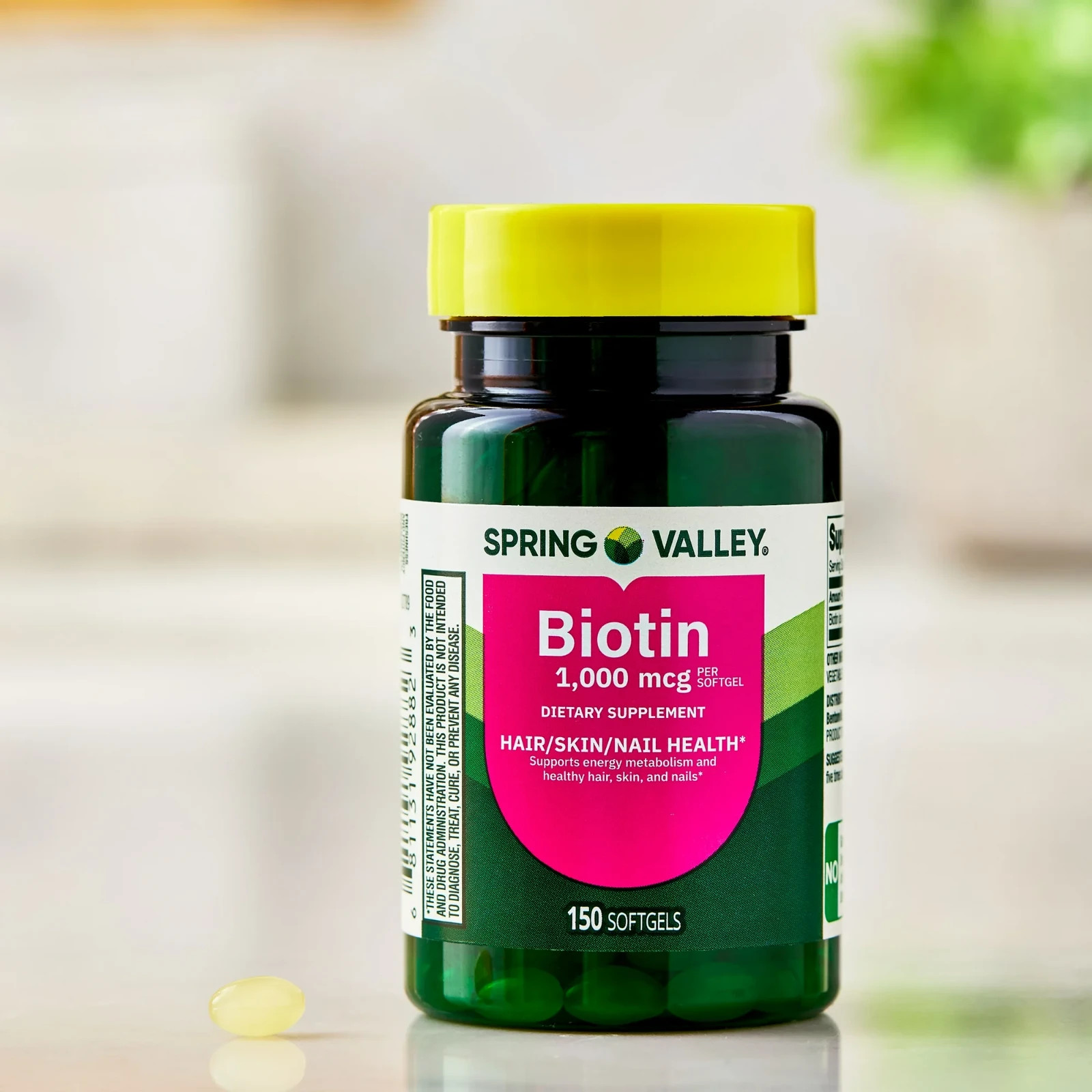 Spring Valley Biotin 1000 mcg Softgels, Hair Skin & Nails Support, 150 Ct