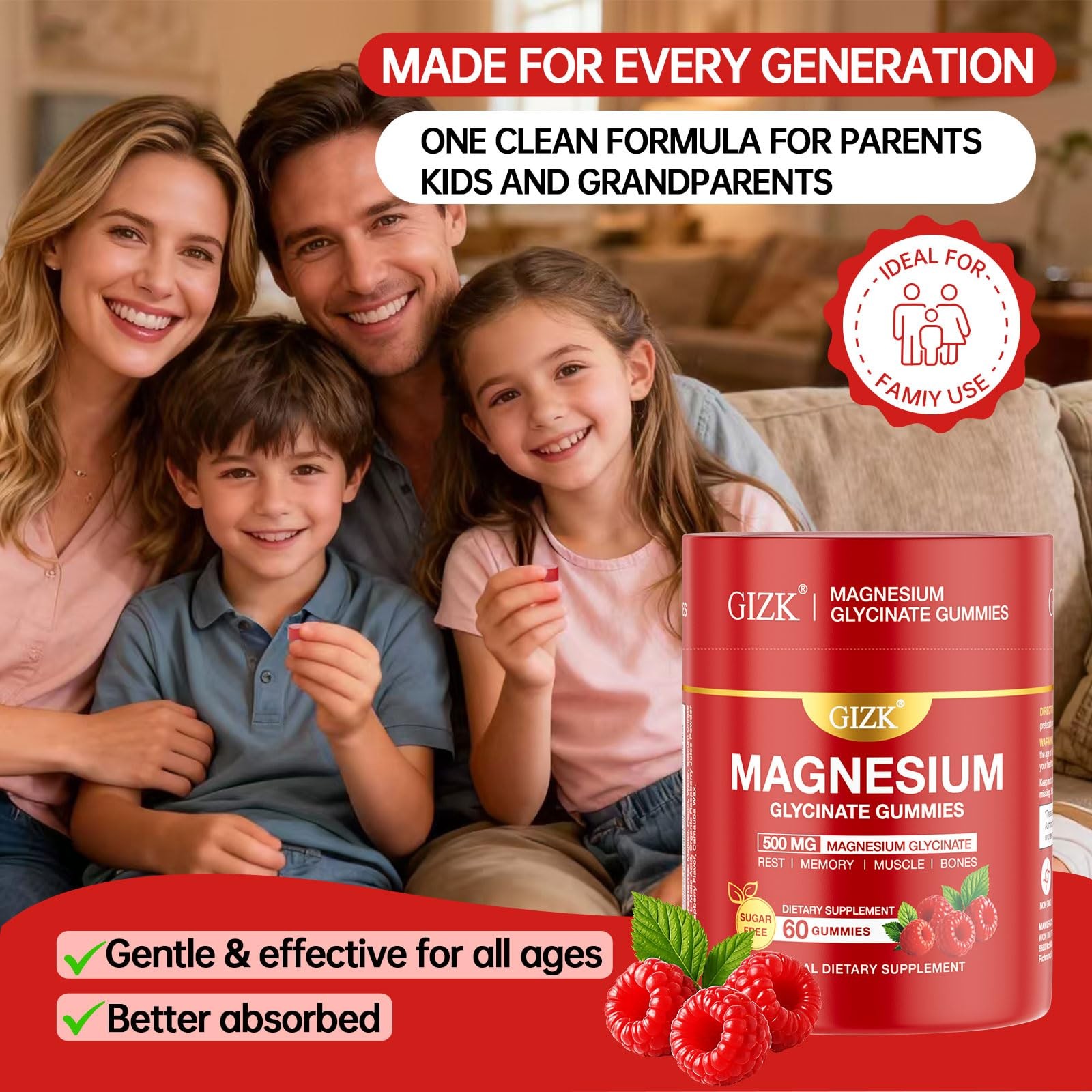 Magnesium Glycinate Gummies 500mg – Sugar Free 60 Count (Pack of 2)