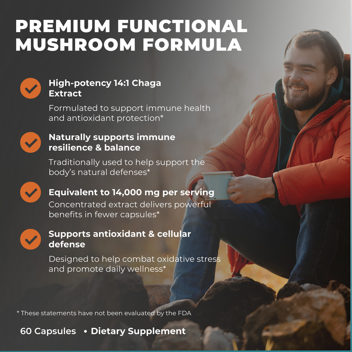 Chaga Mushrooms Capsules 14,000mg – Mushroom Extract Antioxidants Supplement