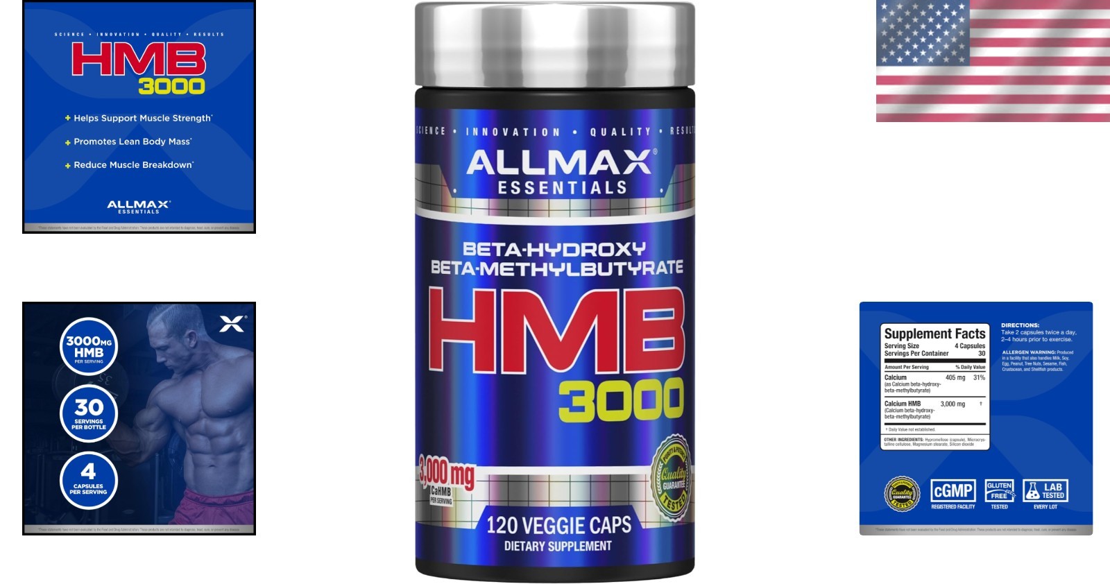 Non-GMO ALLMAX HMB Capsules 3000mg – 120 Count for Optimal Muscle Function