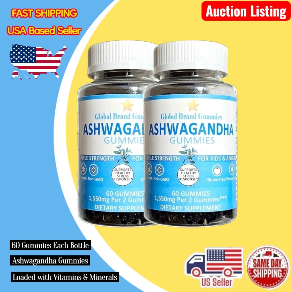 2 x Ashwagandha Gummies Lot 1550 MG w Vitamin D3 120 CT Auction Listing