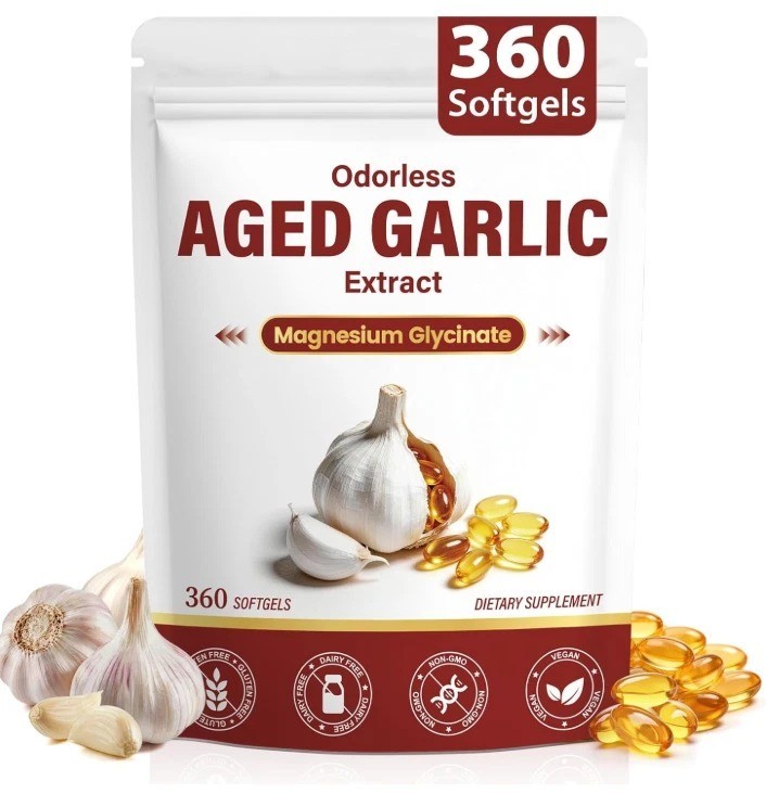 Odorless Aged Garlic Extract Capsules, 2-Year Aged Garlic with Magnesium