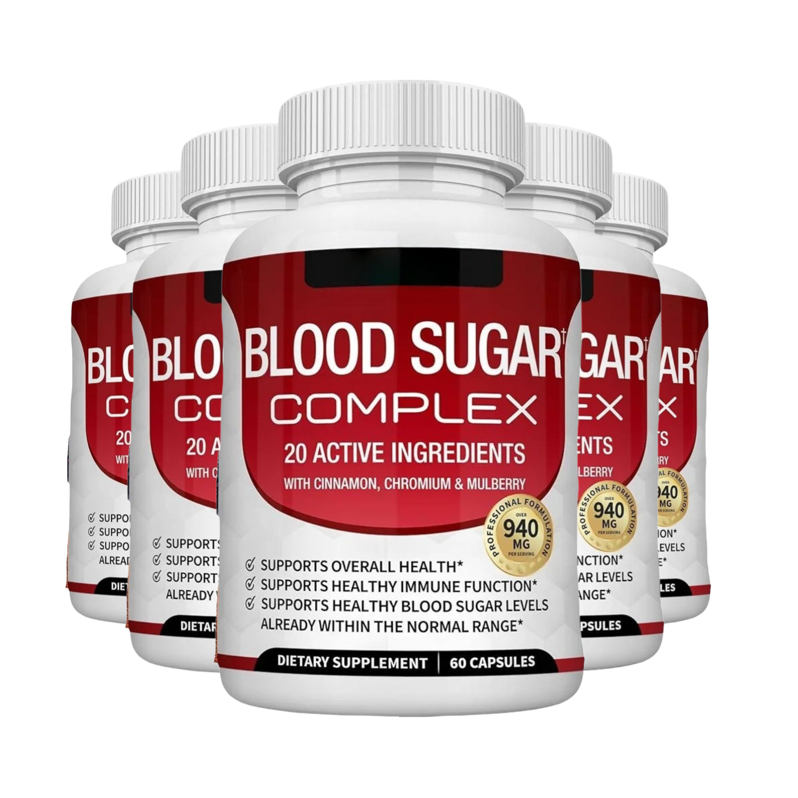5-Pack Blood Sugar Complex – High Quality Daily Natural Blood Sugar Capsules Rel