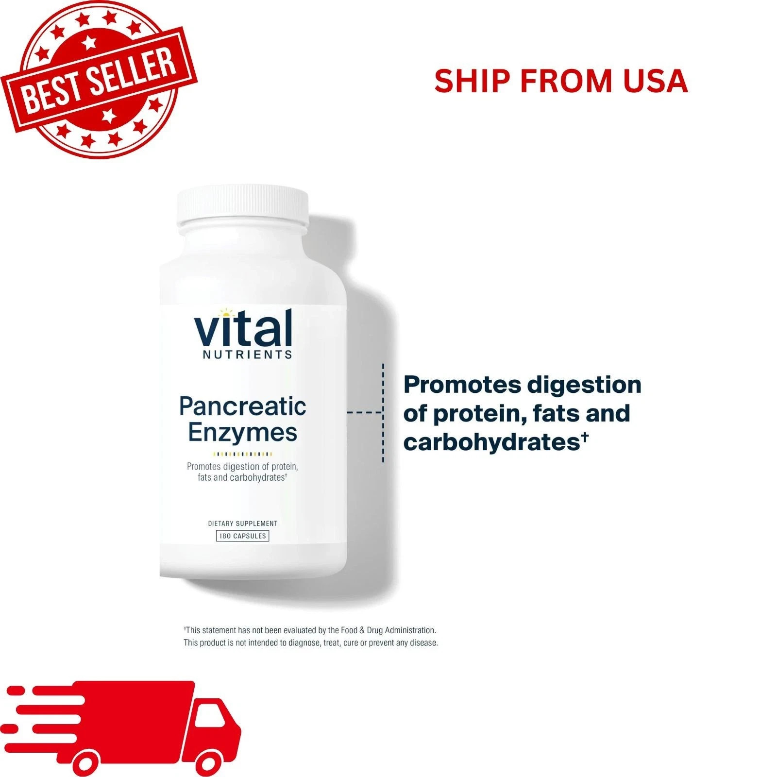 Vital Nutrients Pancreatic Enzymes 180 Capsules Digestive Support – Pack of 3
