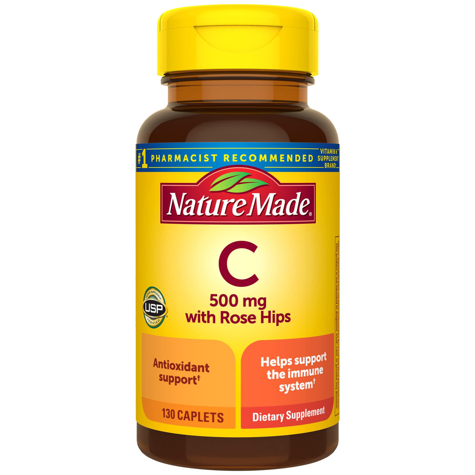 Nature Made Vitamin C 500mg with Rose Hips 130 Caplets Immune Support