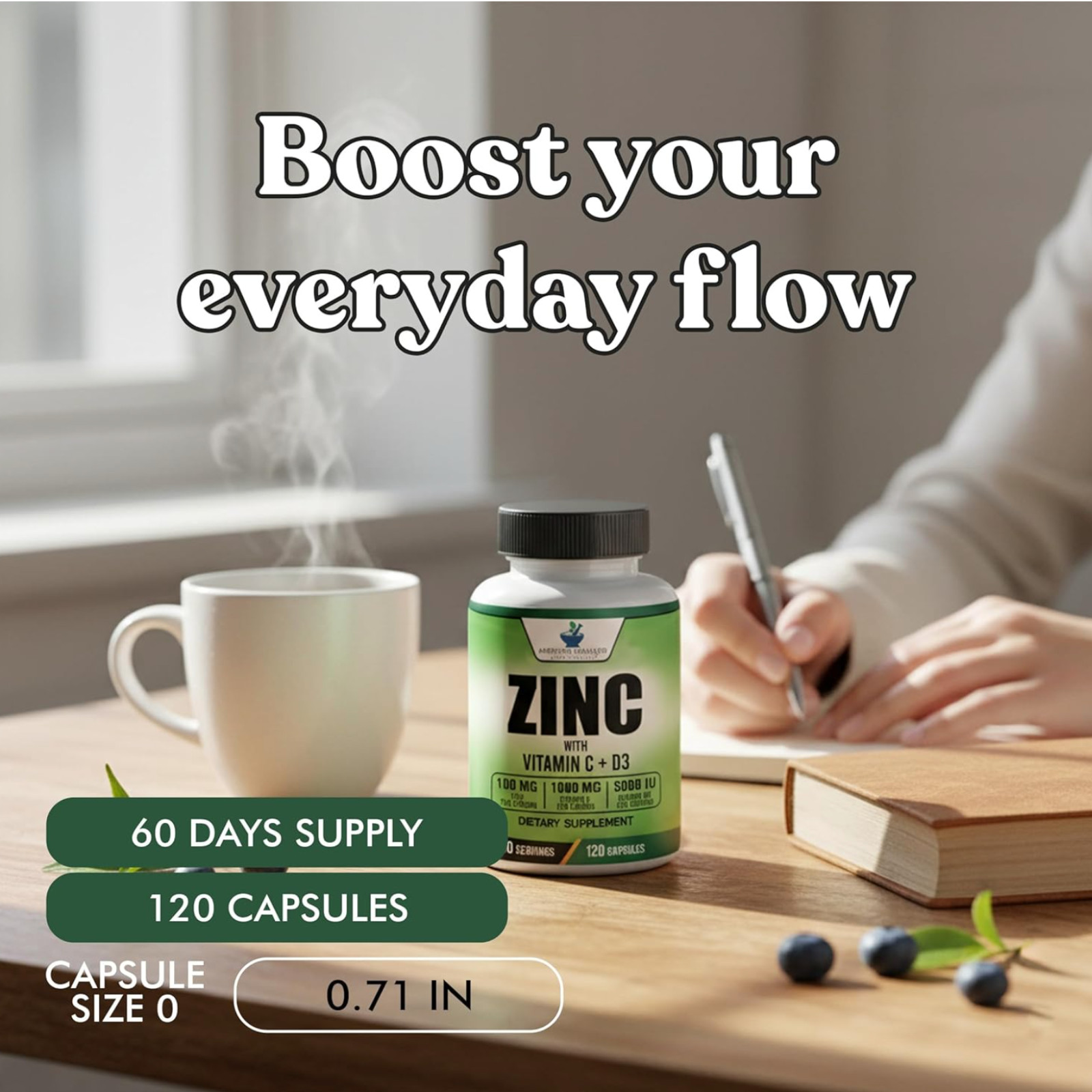 Zinc 100 mg con vitamina C, D | Suplementos de refuerzo del sistema inmunológico