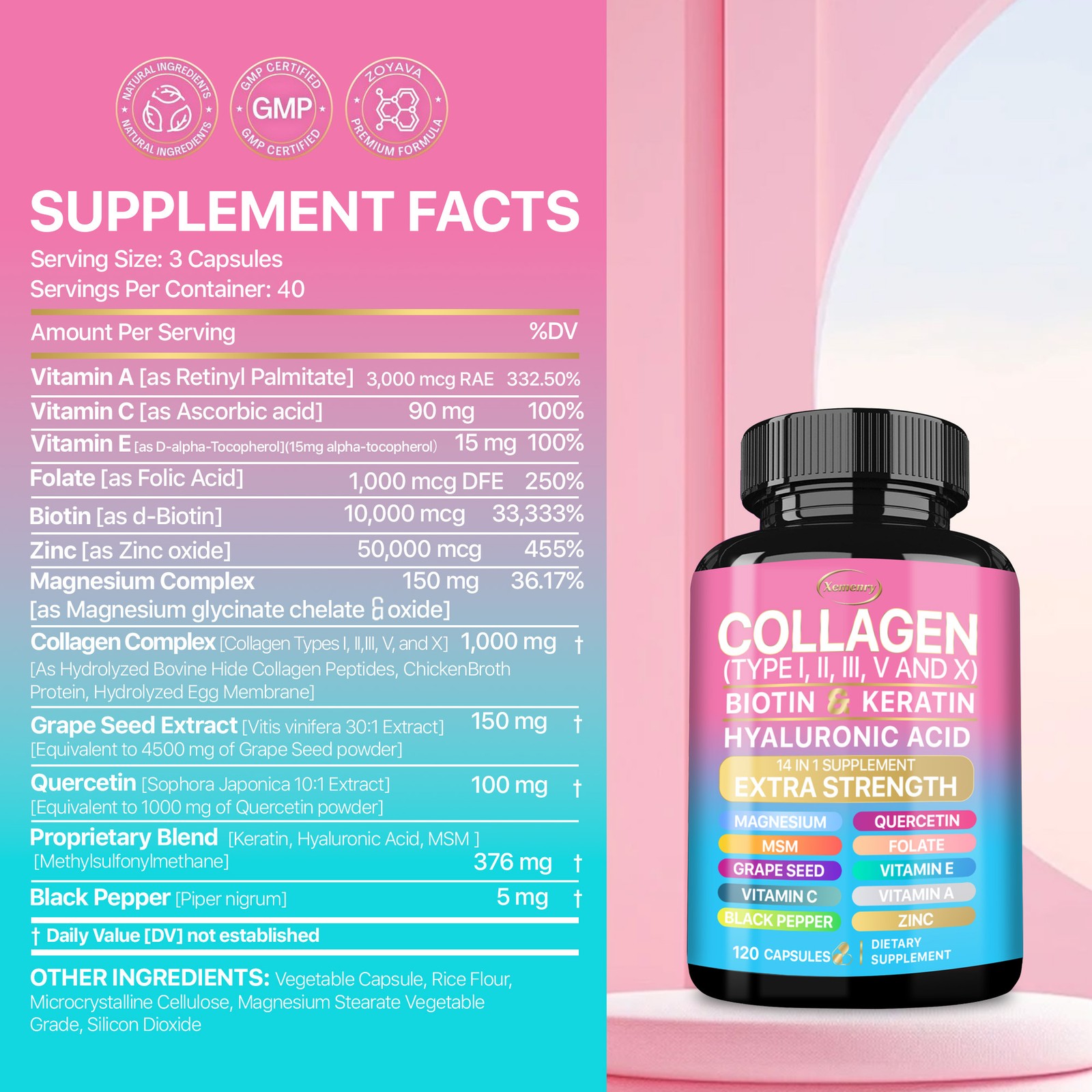 120pcs Collagen – Hair, Skin & Nails, Premium Collagen Supplement, Max Strength