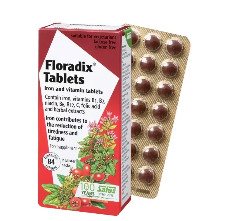 Floradix Iron Supplement Tablets 84 Tab vitamins B1 B2 niacin B6 B12 folic acid