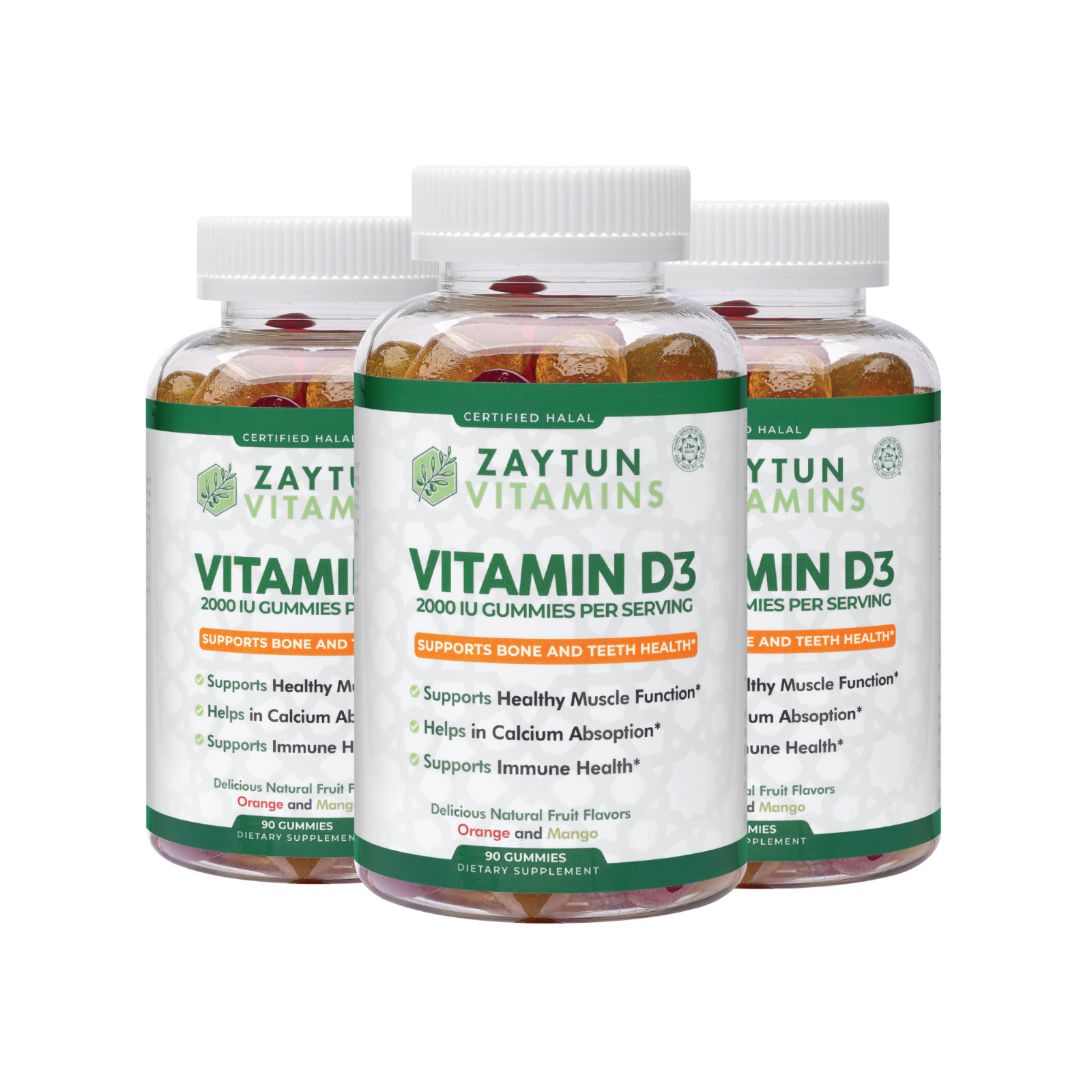 Zaytun Halal Vitamin D3 2000IU (3-Pack), Supports Bone and Teeth Health
