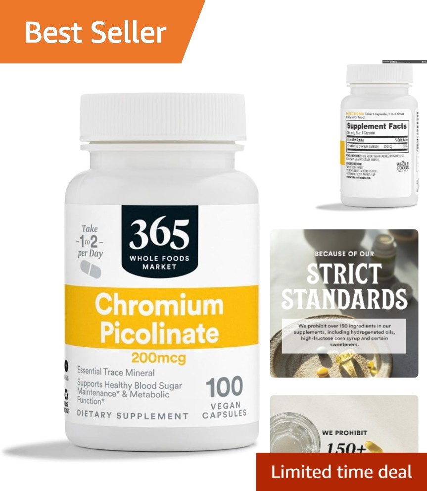 100 Count Chromium Picolinate 200mcg – Supports Metabolism & Energy