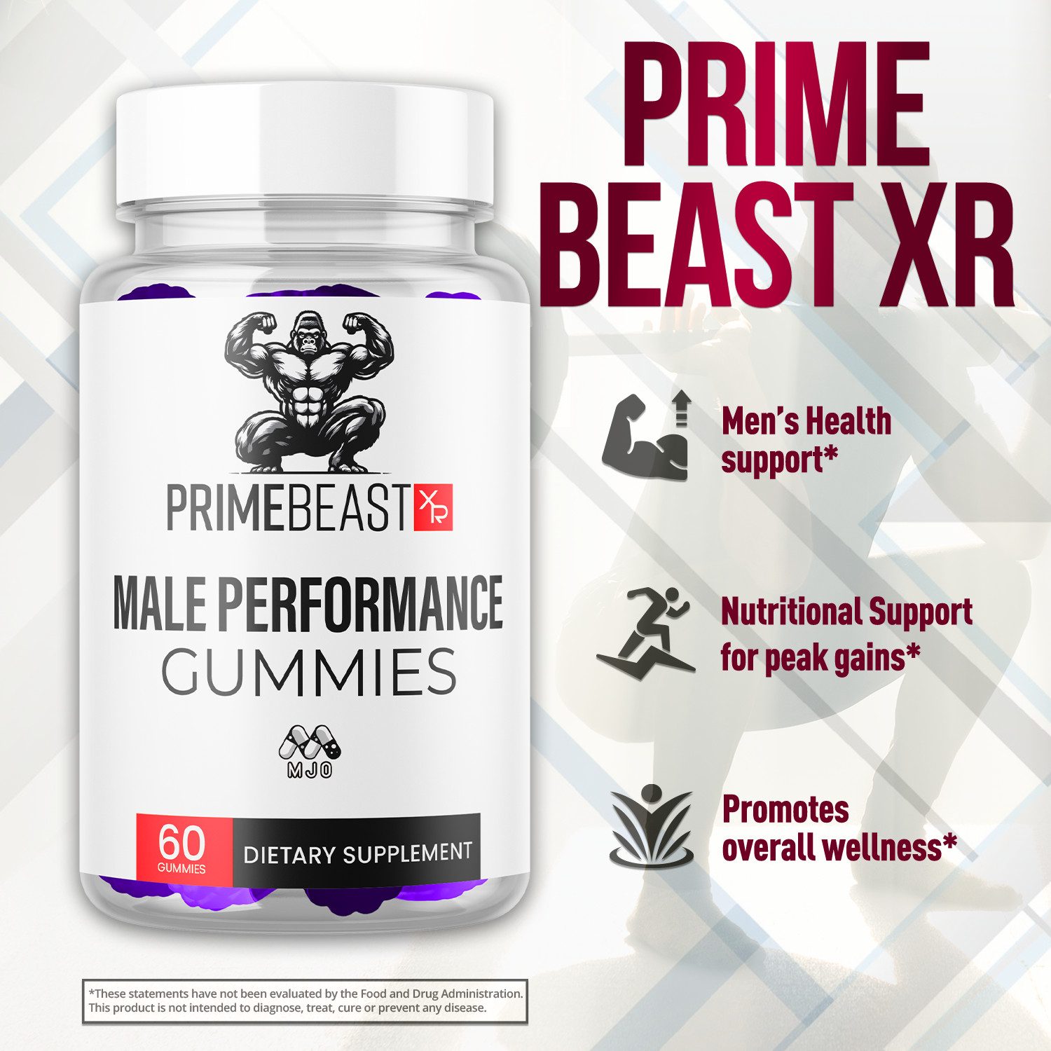 (1 Pack) Prime Beast XR Male Gummys Advanced PrimeBeastXR Formula 60 Gummies