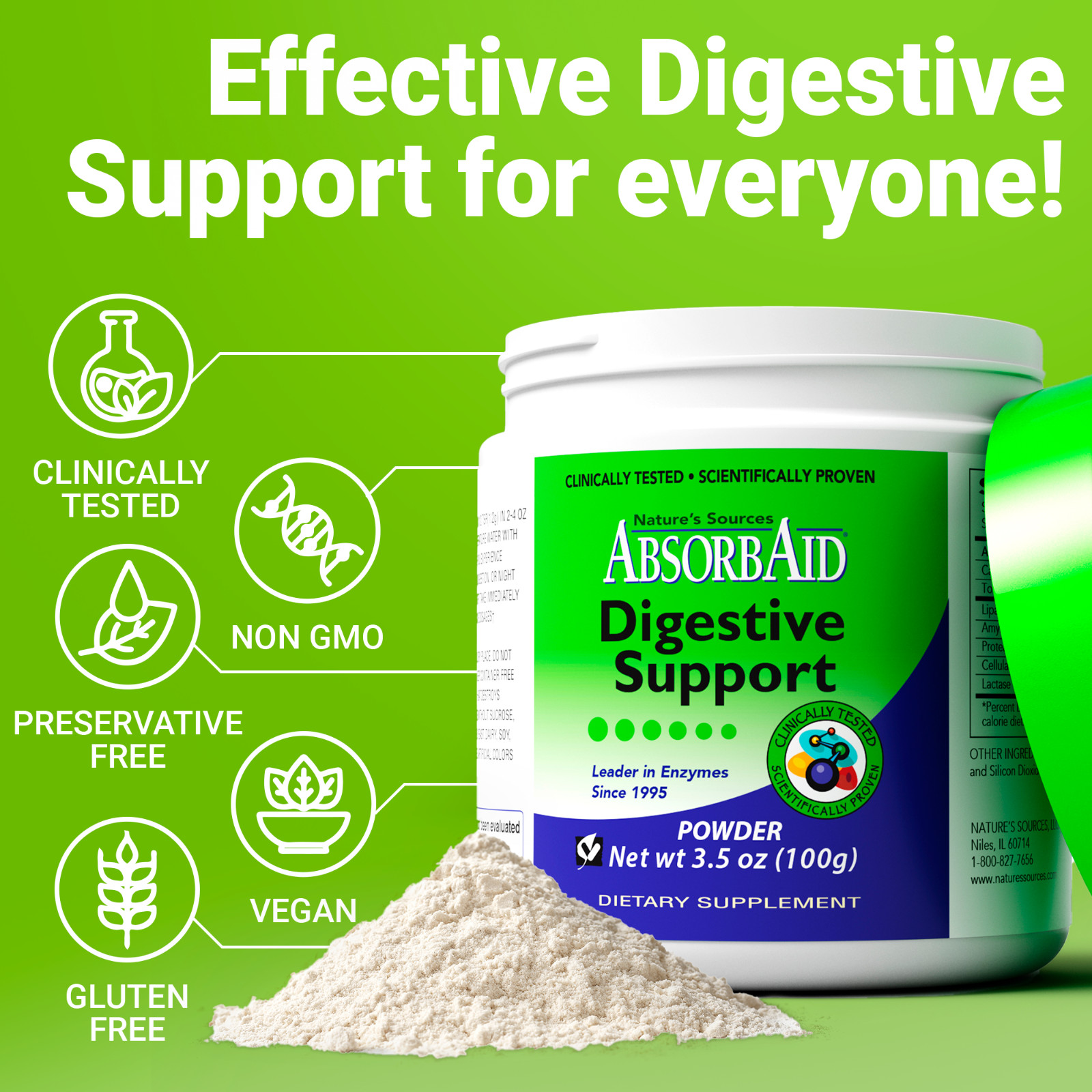 AbsorbAid 100g Powder -Natural Digestive Enzymes for gas, bloating & acid reflux