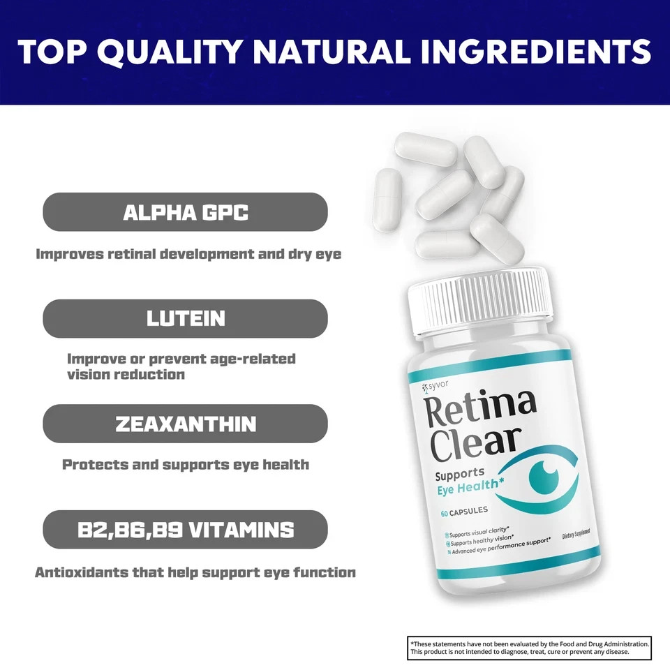 Clear Retina Capsules, RetinaClear Eye Health Support Supplement (60 Capsules)