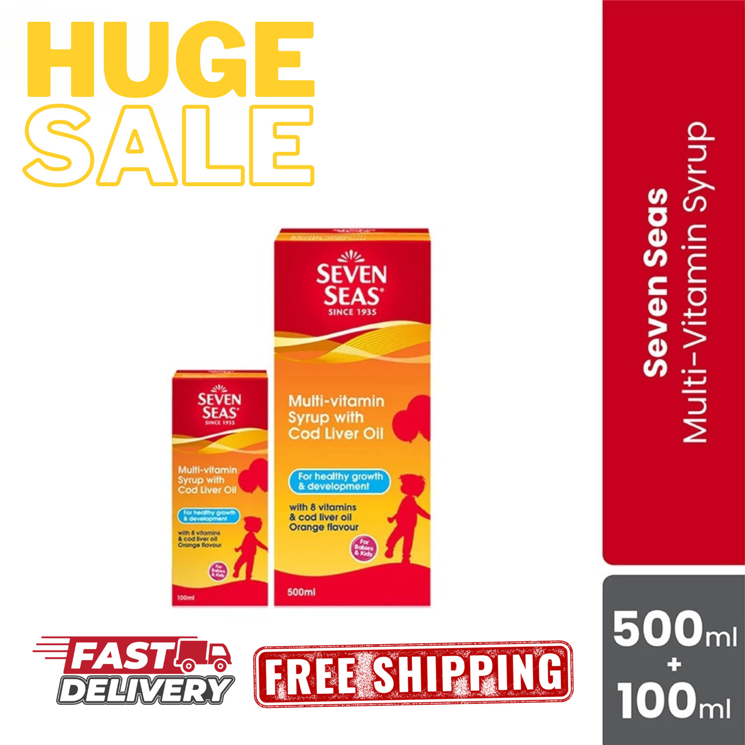 Seven Seas Multivitaminn Syrup 500ml+100ml Cod Liver Oil Orange Flavour For Kids