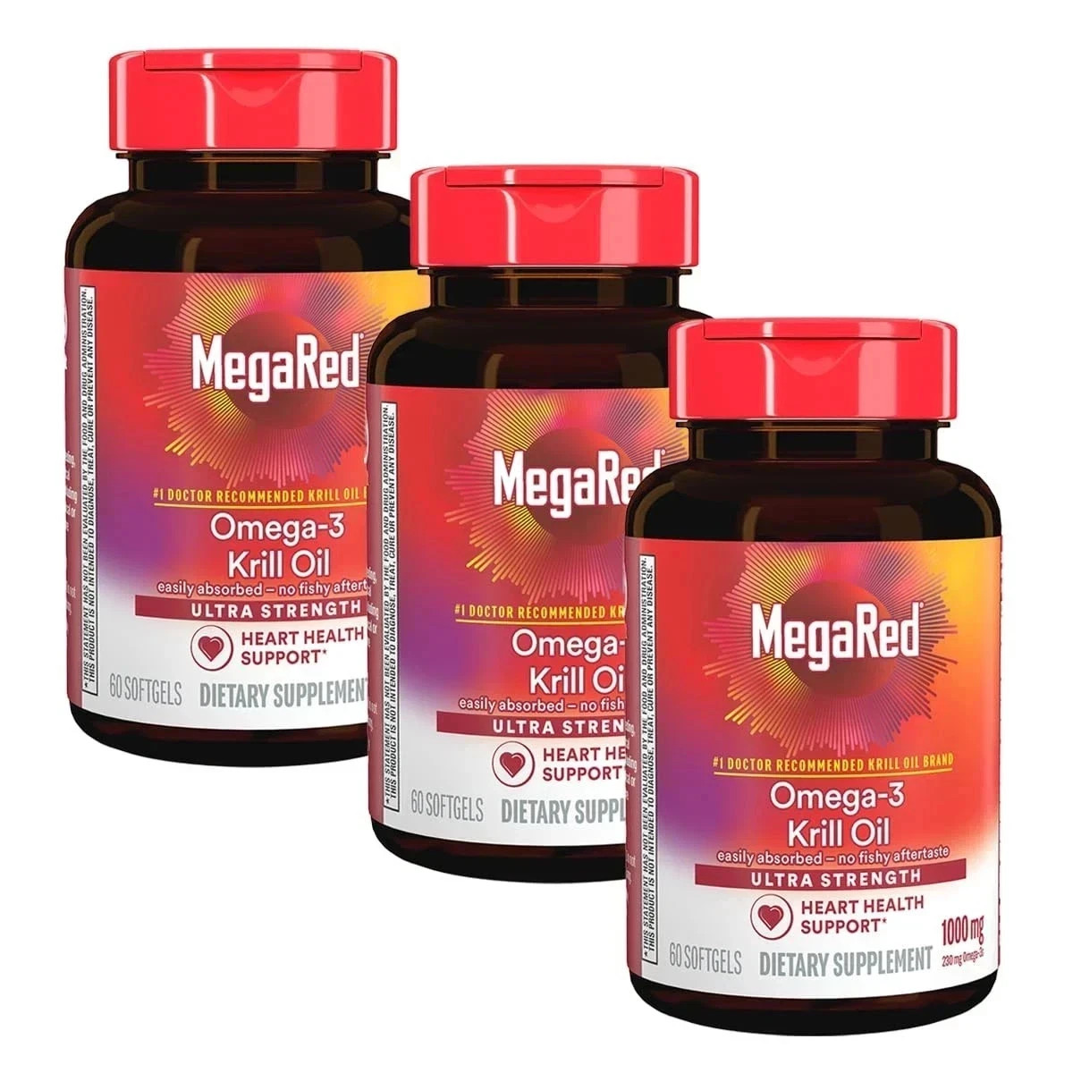 MegaRed Omega-3 Krill Oil 500mg Fish Oil Supplement 80 Softgels Heart Sup / 3 PK