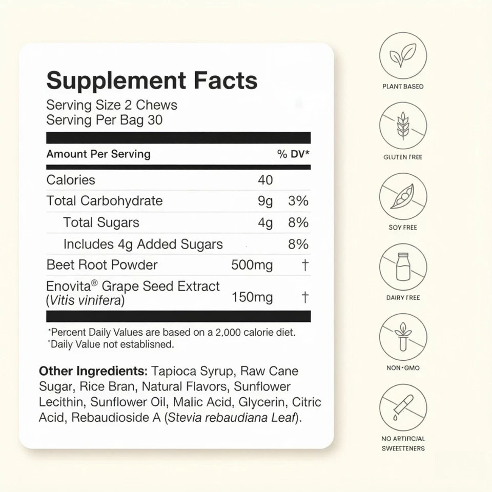 SuperBeets Heart Chews – 2-Pack, Beet, Grape, Antioxidant