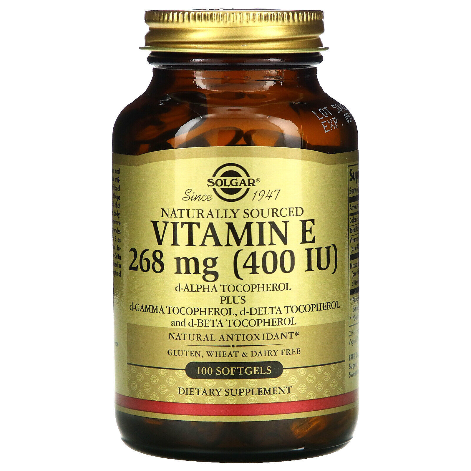 Solgar Vitamin E 400 IU 100 Softgels d-Alpha Tocopherol & Mixed Tocopherols 6/24