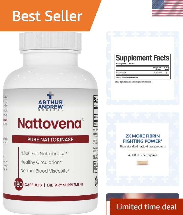 Nattovena, Pure Nattokinase Supplement, Double Strength 4,000 FUs per Capsule…