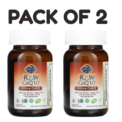 Garden of Life CoQ10 200mg with Vegetarian Omega 3-6-9 – 60 Capsules – Pack of 2