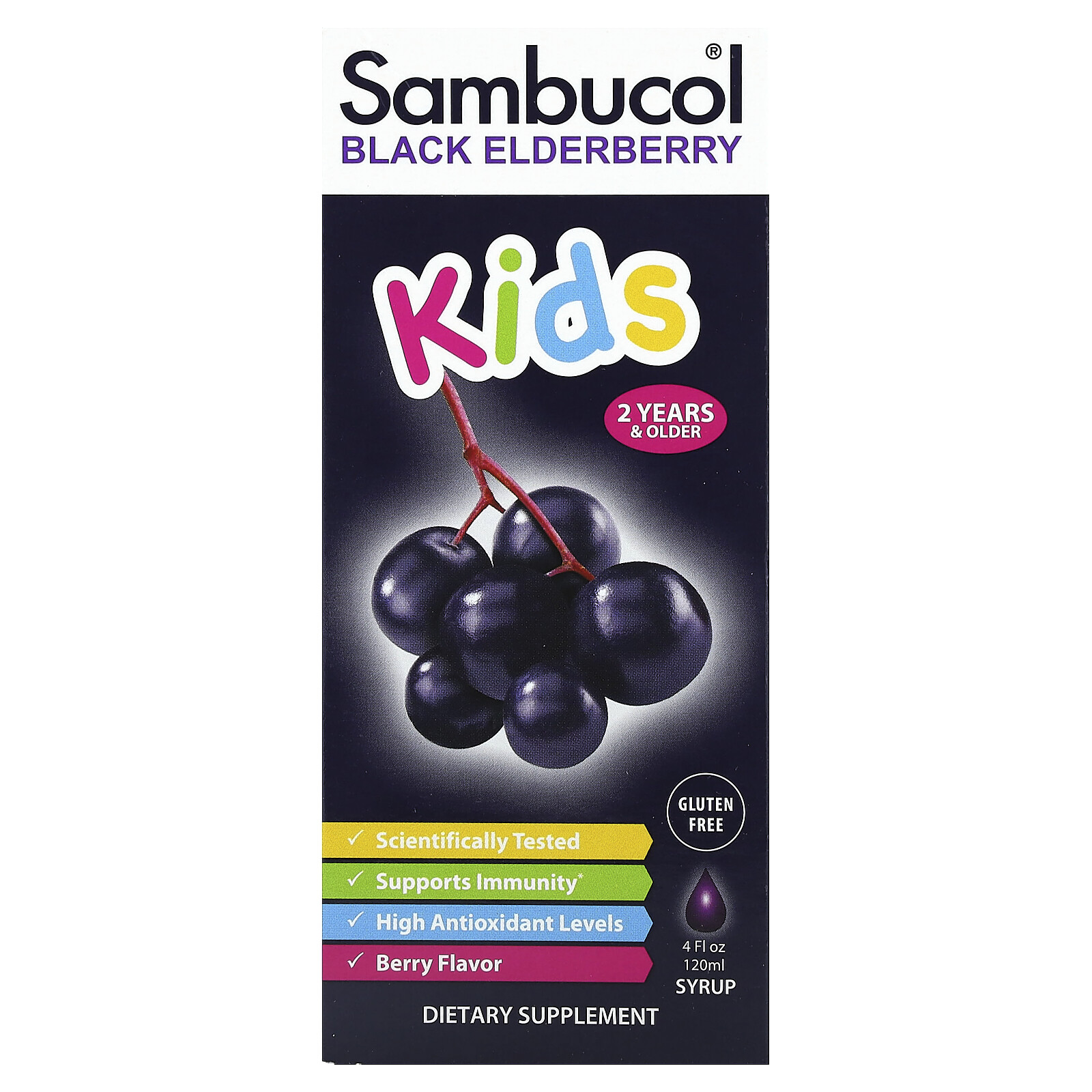 Kids Black Elderberry Syrup, 2 Years & Older, Berry, 4 fl oz (120 ml)
