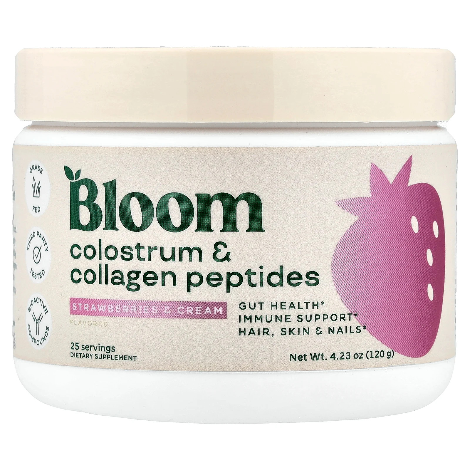 Colostrum & Collagen Peptides, Strawberries & Cream, 4.23 oz (120 g)