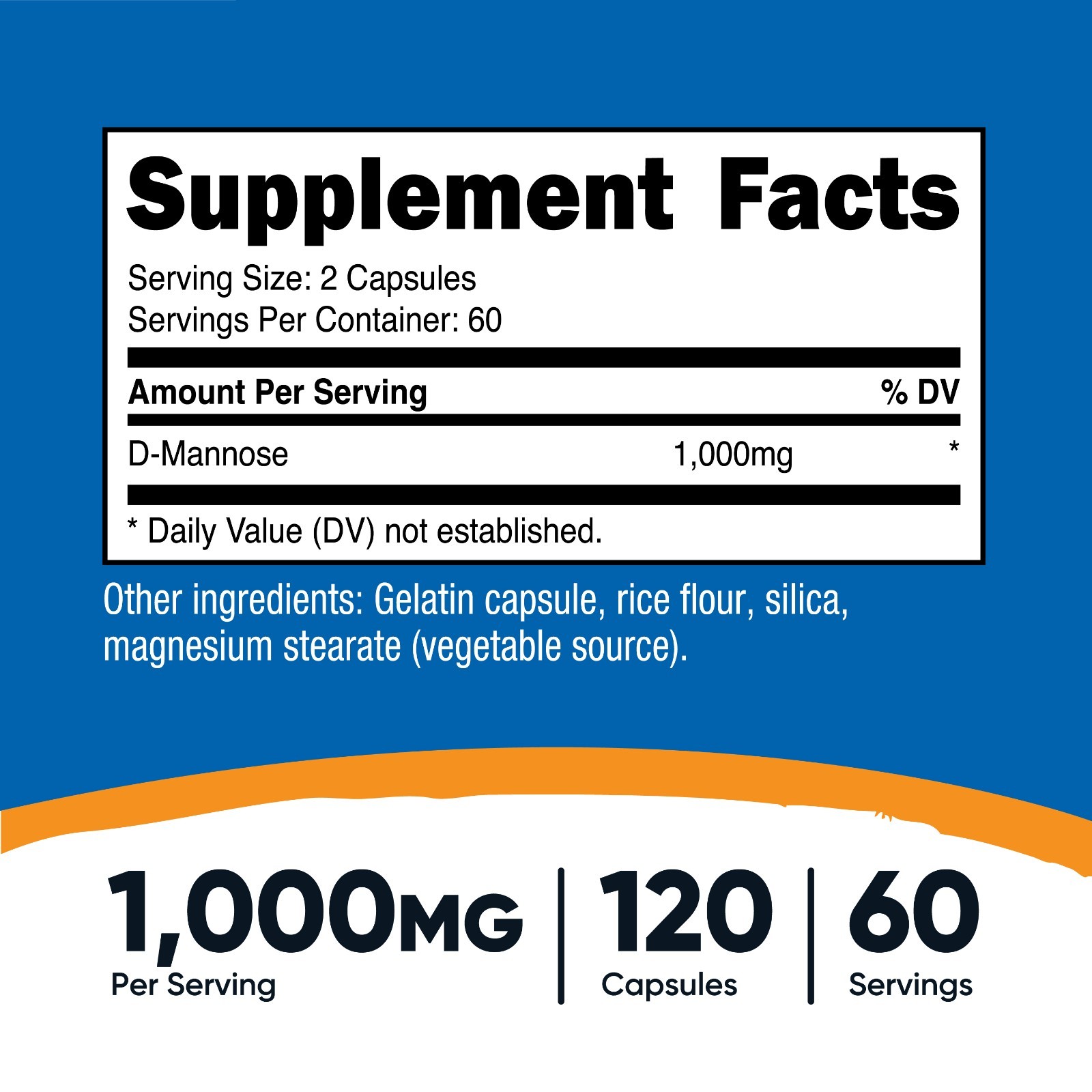 Nutricost D-Mannose 500mg Per Capsule, 120 Capsules, 1000mg Per Serving