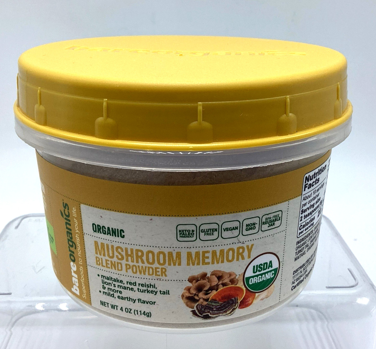 BAREORGANICS Organic Mushroom Memory Immune Blend Powder 4 oz