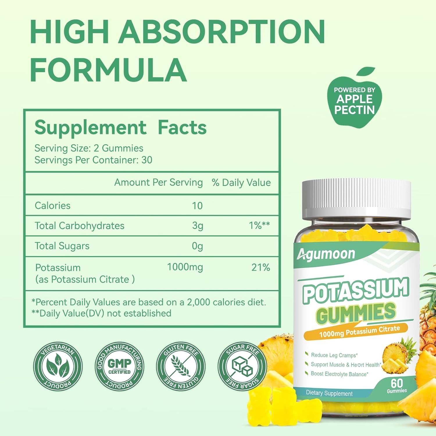 1000mg Potassium Citrate Gummies for Adults Men & Women 60 Count Chewable