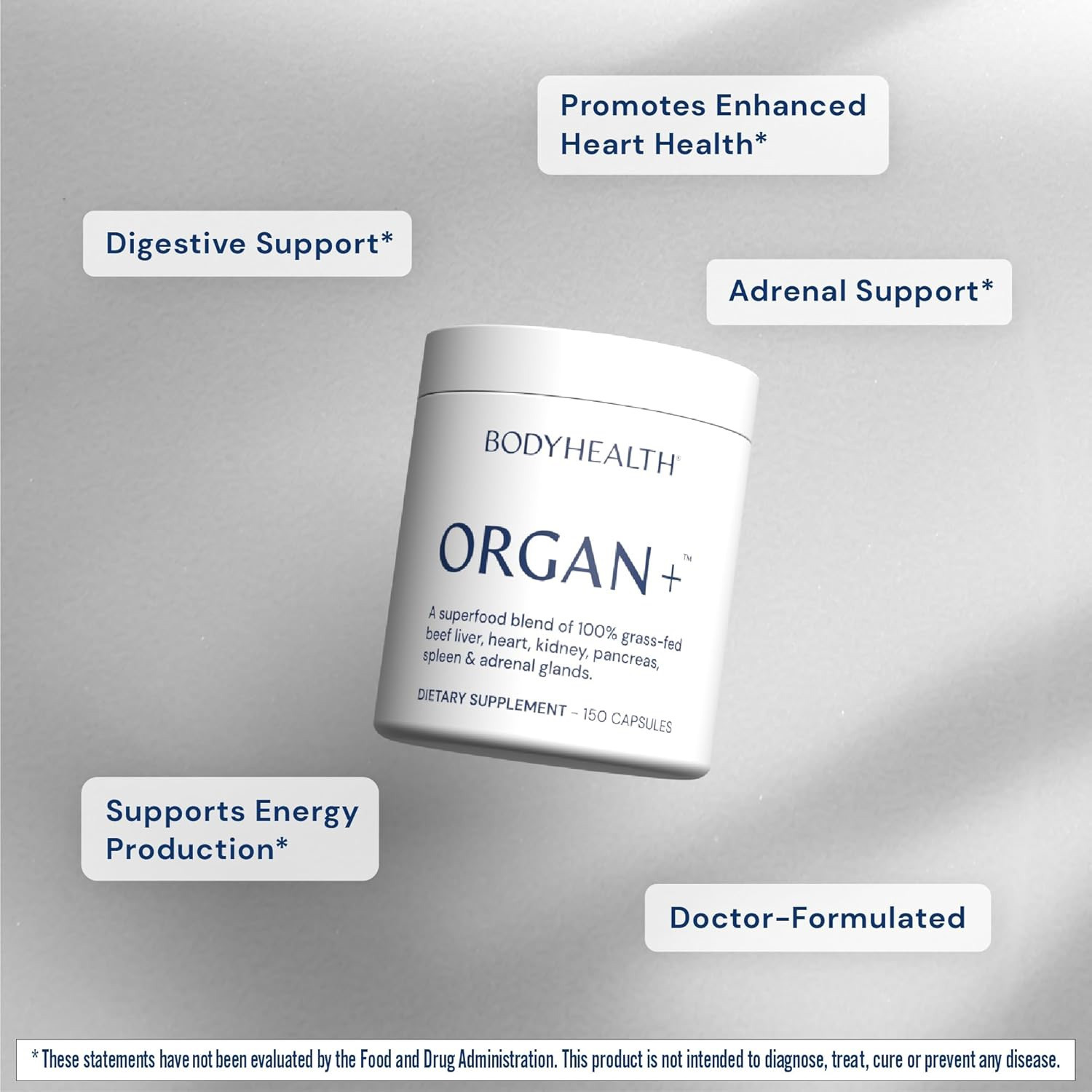 BodyHealth Organ+ Grass-Fed Glandular Organ Complex Superfood Blend 150 Capsules