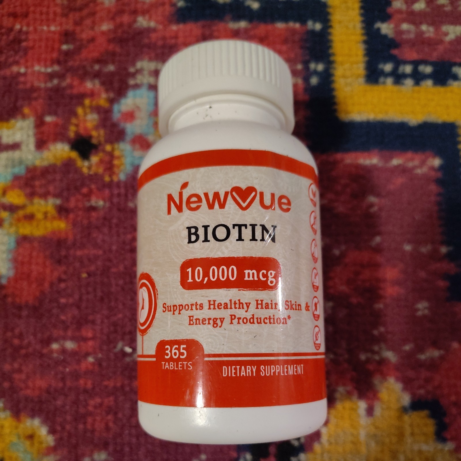 Biotin 10,000 mcg 365 Tablets by Newvue Hair Skin Nails Vegetarian New Exp 3/27