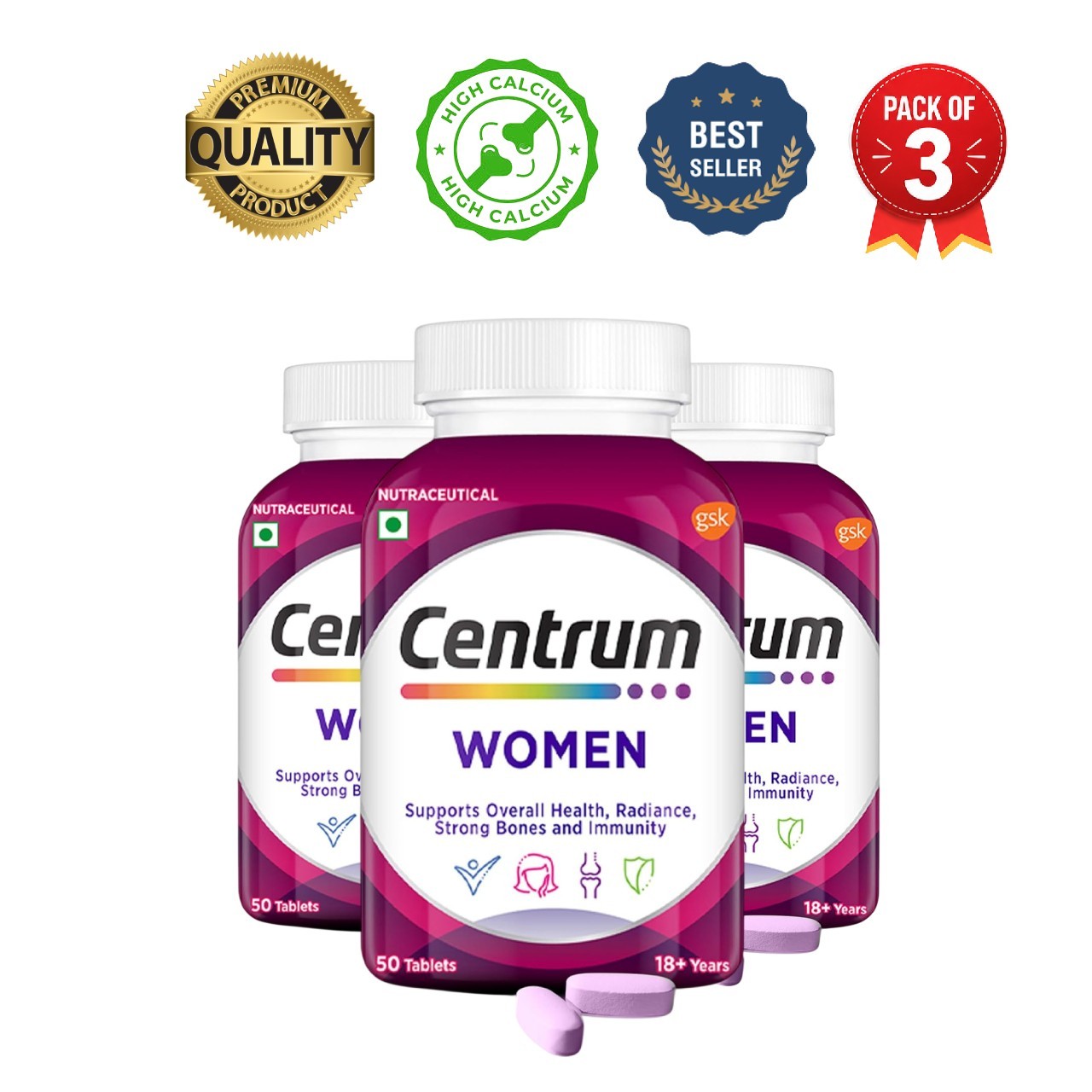 3 Pack Cent.rum Women Multivitamin 150 Tablets Veg Formula
