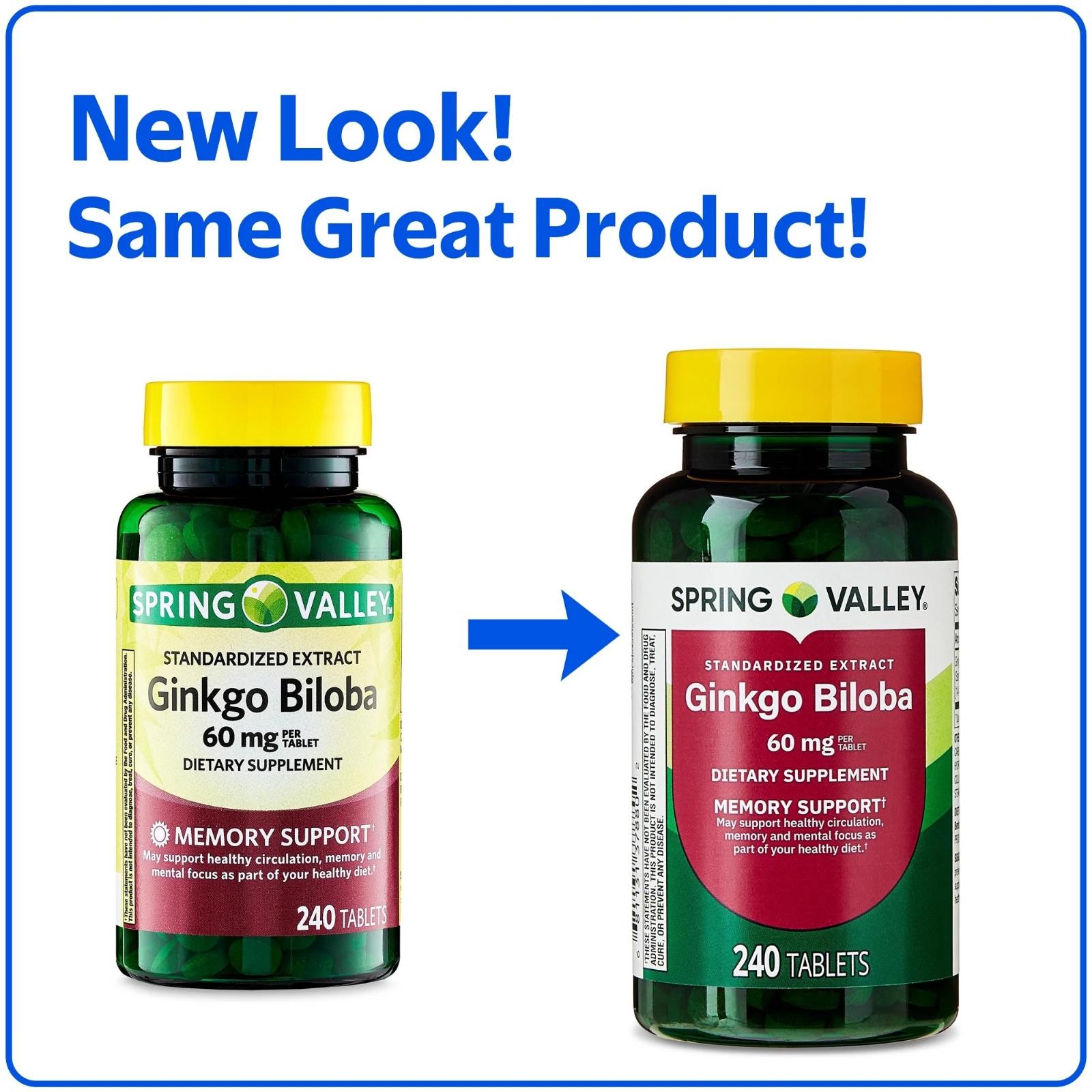 Spring Valley Ginkgo Biloba Extract 60 Mg Memory Support Non GMO, 240 Tabs