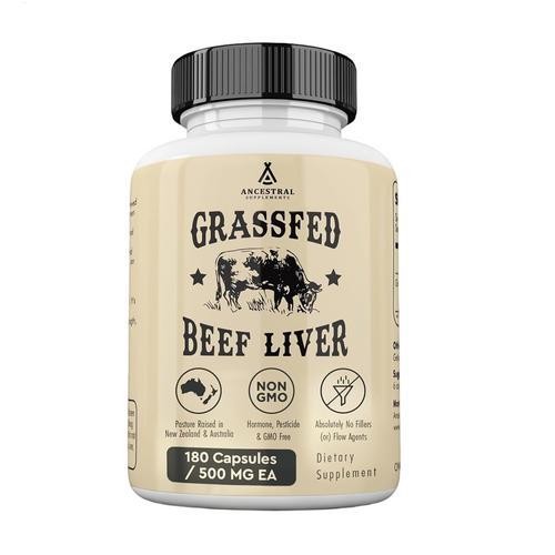 Ancestral Supplements Grass Fed Beef Thyroid 500 weight measure 180 Capsules