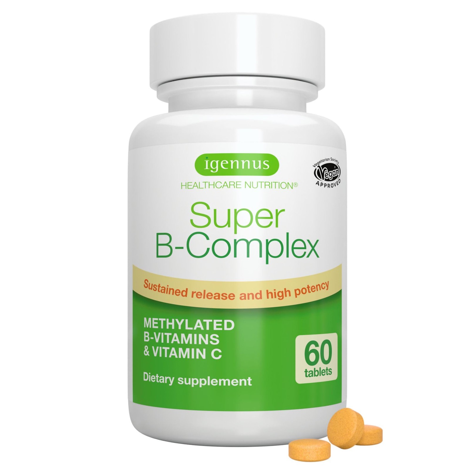 Igennus Super B-Complex Methylated B Vitamins – 60 Count (Pack of 1), Yellow