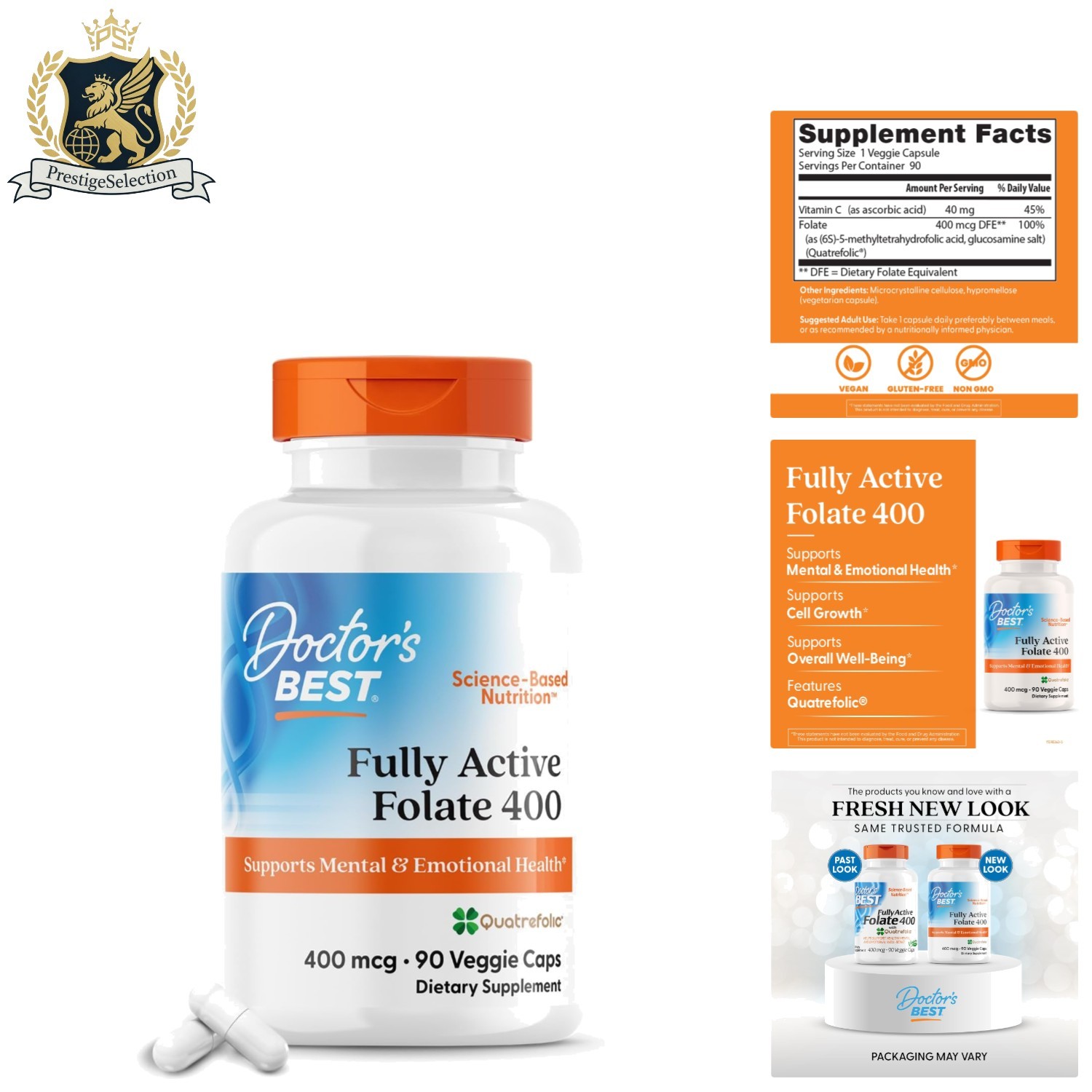 Hypoallergenic Quatrefolic 400 mcg Folate – 90 Capsules for Mental Clarity