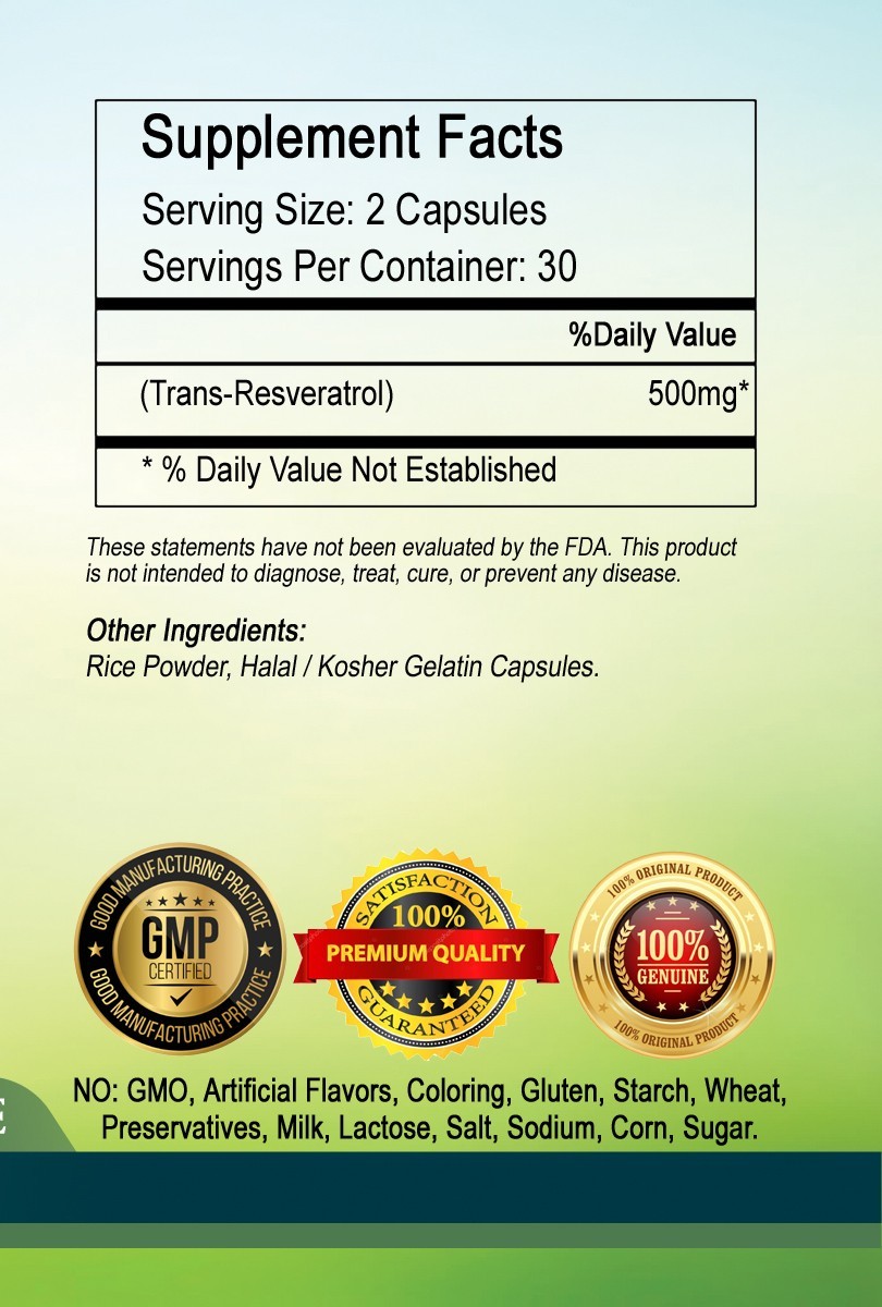 Trans Resveratrol 500mg Capsules high potency-best