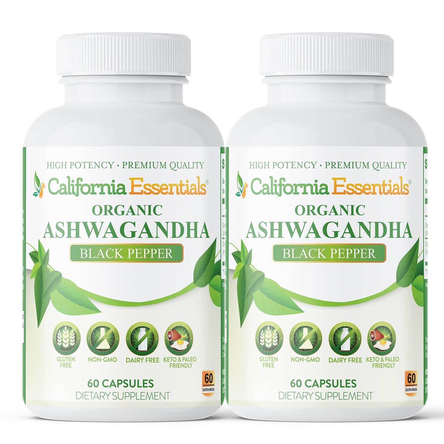 Ashwagandha & Black Pepper 1300mg, Adrenal Support Supplement, 120 Vege Caps