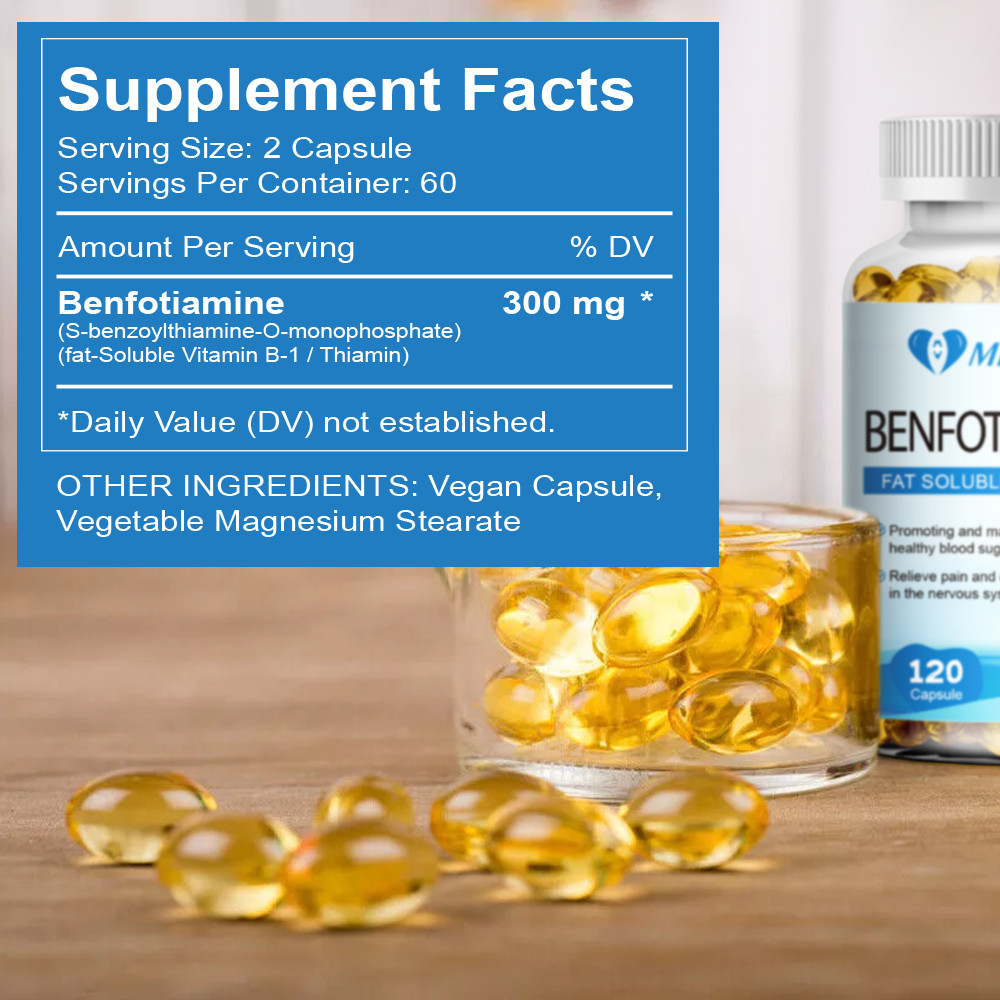 Benfotiamine 300mg (240 Vegetarian Capsules) Vitamin B1 – Gluten Free – Non GMO