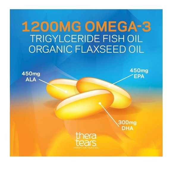TheraTears 1200mg Omega 3 Supplement Eye Nutrition Organic Flaxseed 180 SOFT GEL
