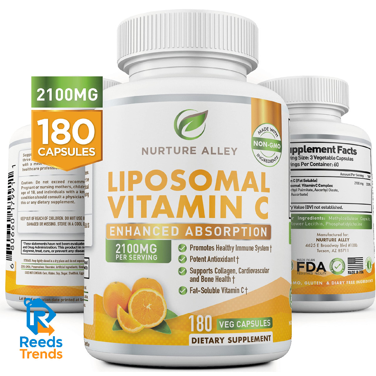Nurture Alley Liposomal Vitamin C 2100Mg- 180 Capsules High Absorption Ascorbic