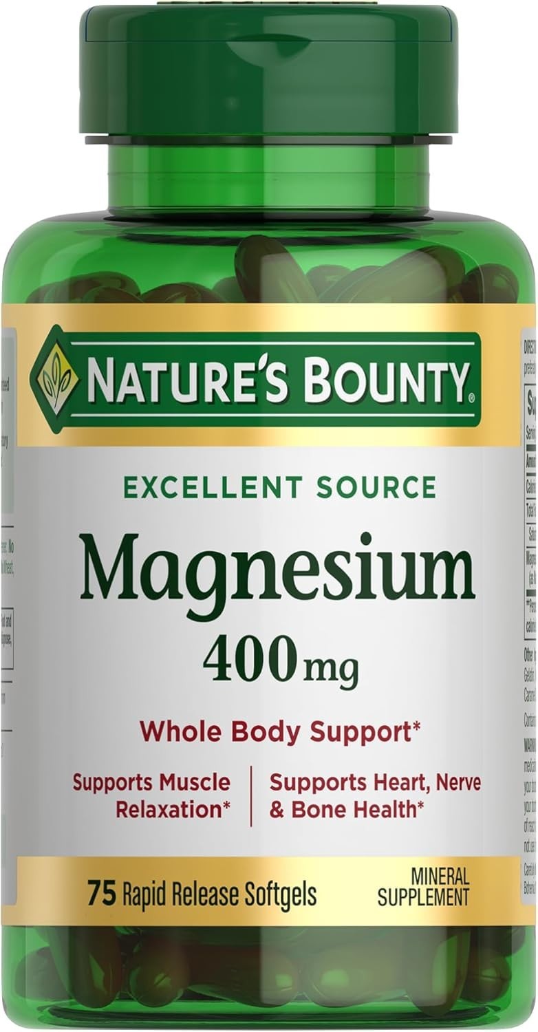 Nature’s Bounty Magnesium 400mg 75 Softgels – Daily Bone, Muscle & Heart Health