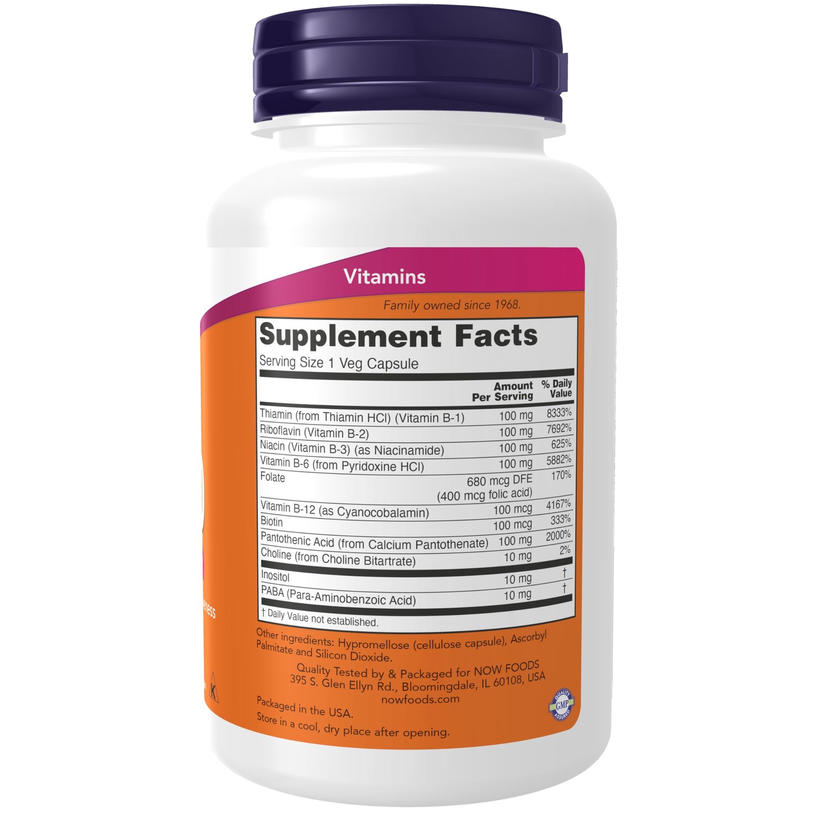 NOW Foods Supplements, Vitamin B-100, 100 Count (Pack of 1), Yellow/Orange