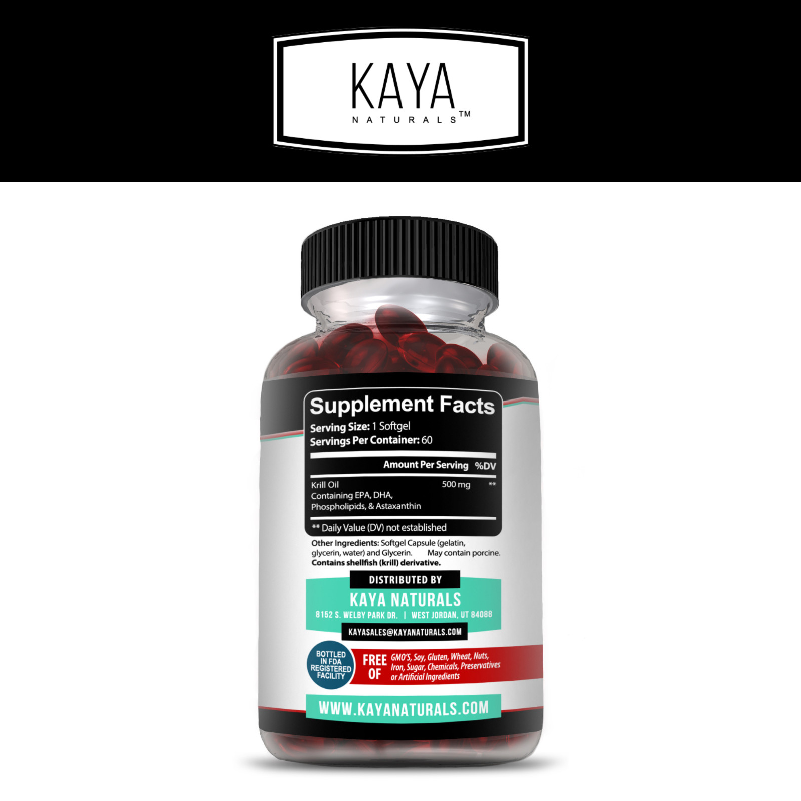 Krill Oil 500 mg with Omega-3 EPA, DHA & Astaxanthin Supplements 60ct Softgels