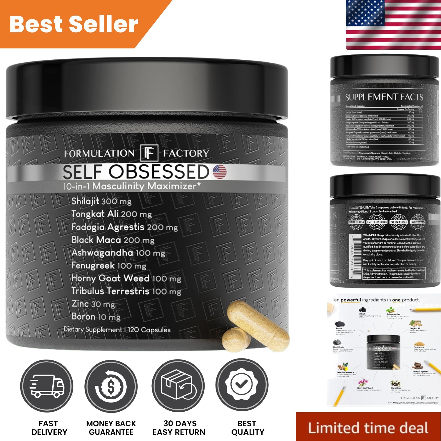 Self Obsessed Men’s Supplement – 120 Capsules for Strength, Recovery & Drive