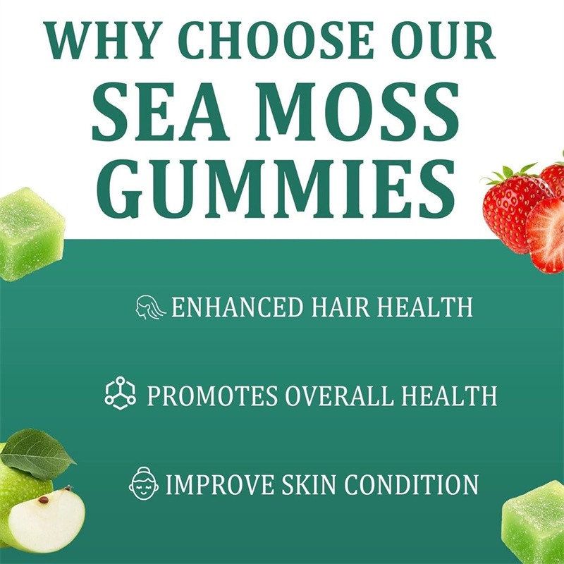 2X16 in 1 pure Sea Moss Gummy | Irishmoss Extract 6000Mg | Green Apple Flavor