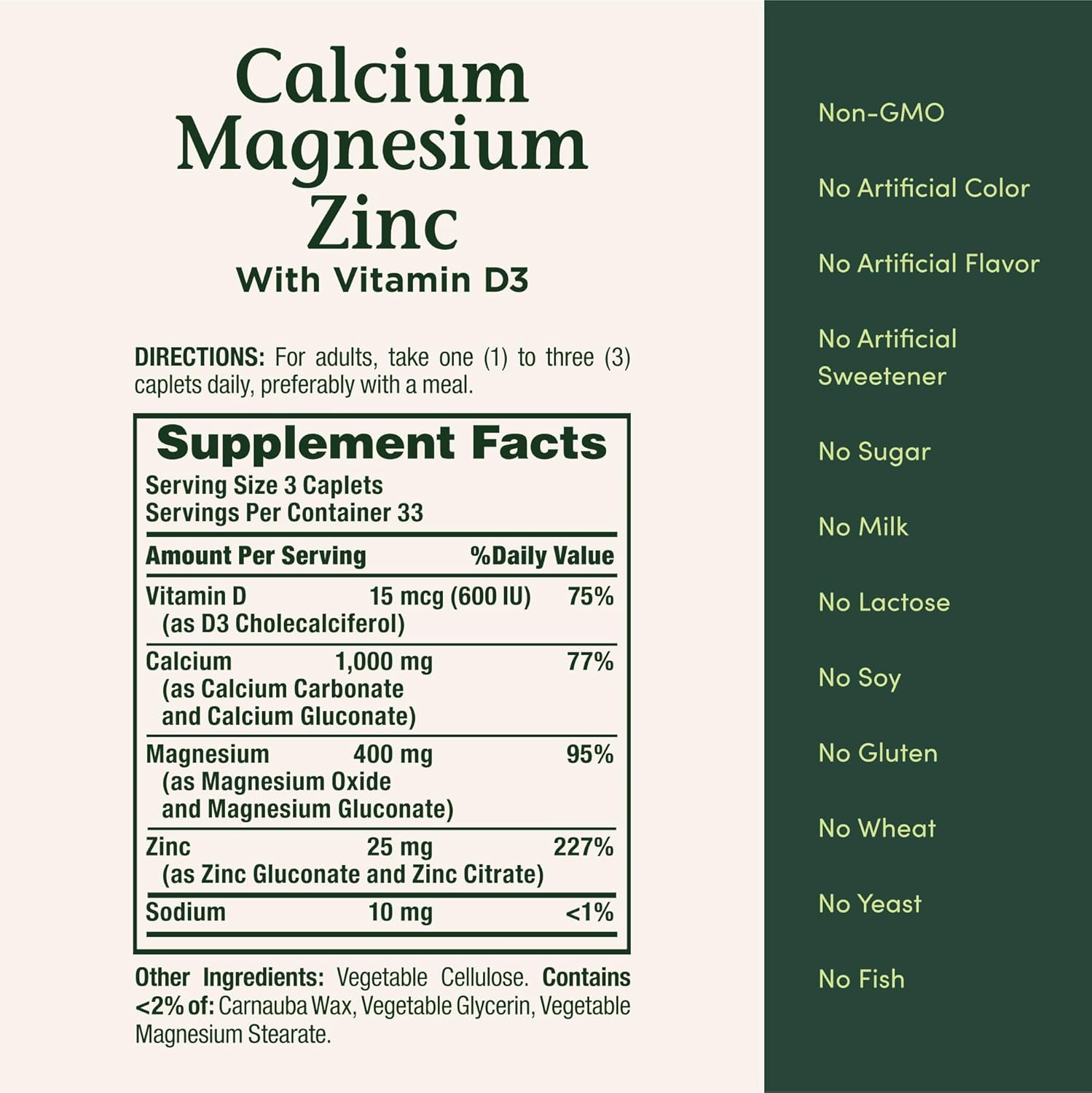 Calcium Magnesium & Zinc Caplets, Immune & Bone Health, Daily Supplement, 1000Mg
